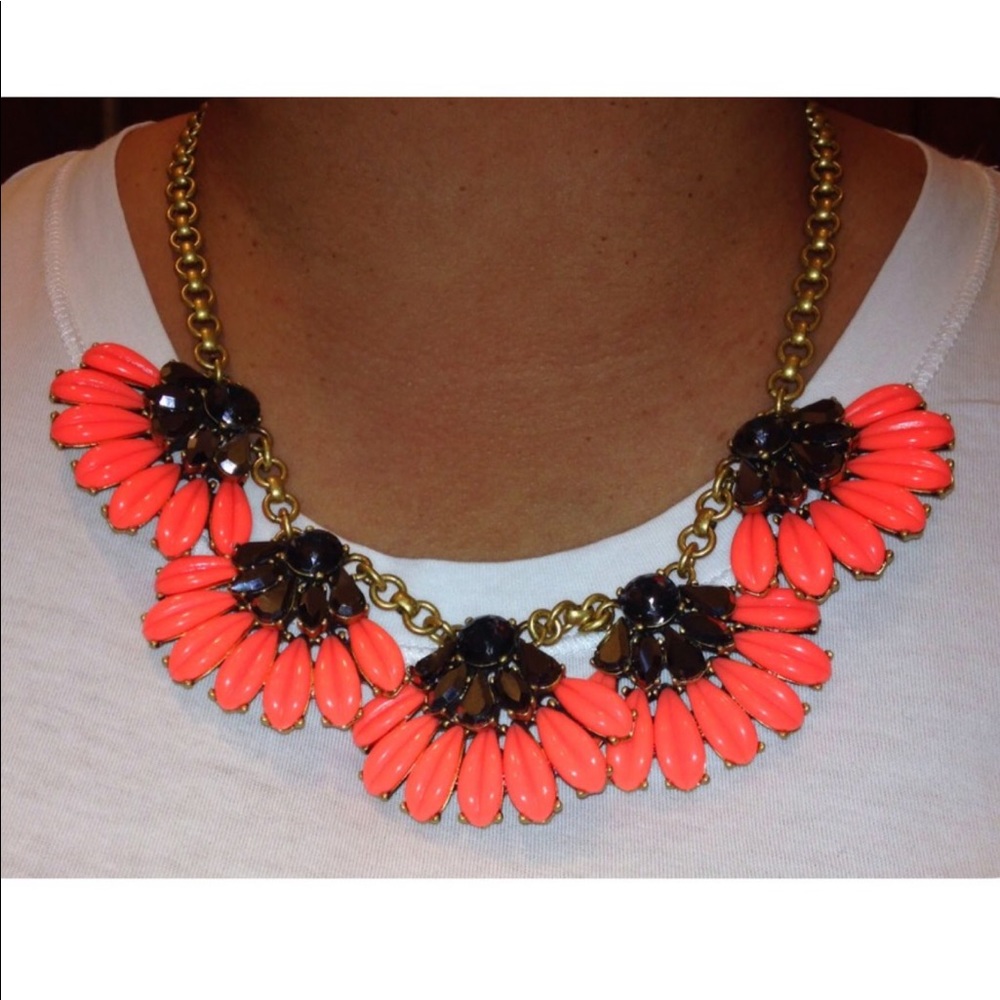 J Crew Daisy Petal Necklace Orange and Gray